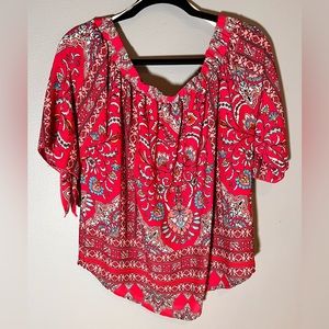 ReneeC Off/On the Shoulder Pink Patterned Top Sz M